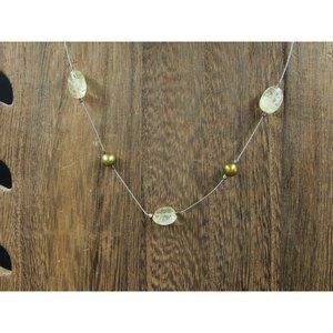 16" Sterling Silver Real Pearl And Quartz Stone Wire Necklace Vintage Minimalist